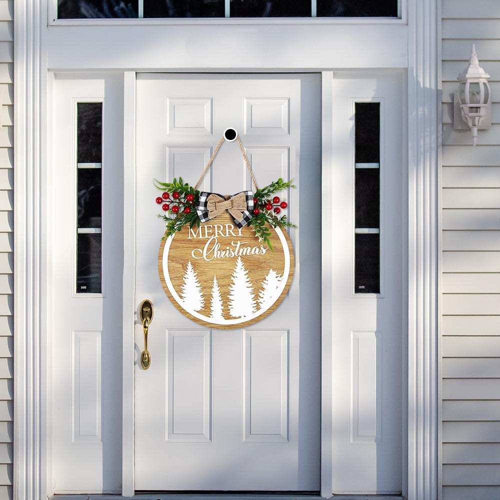 Joyful 28cm Wooden Christmas Door Plaque With Colorful Prints For Atmosphere Festive