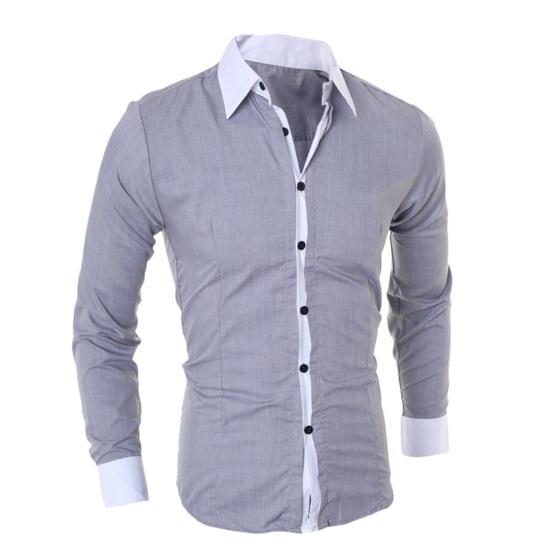 Fall Spring Men Formal Shirt Turn-down Collar Single-breasted Contrast Color Slim Fit Long Sleeves Button Cardigan Mid Length Business Daily