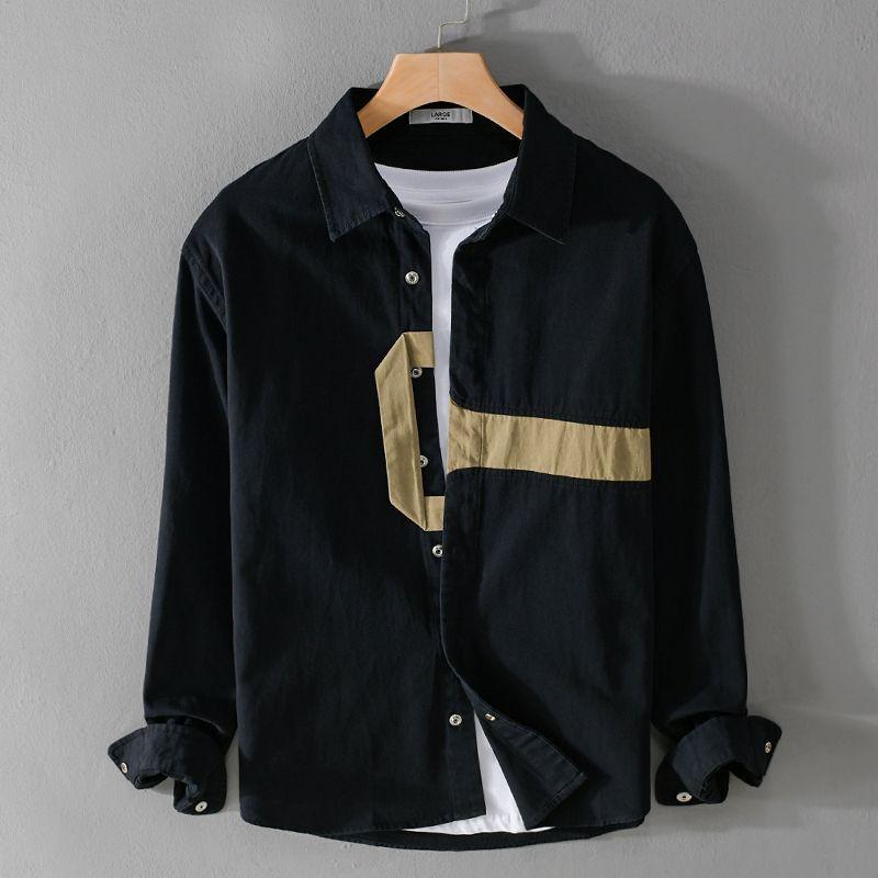 Spring Autumn New Turn-down Collar Fashion Long Sleeve Shirt Man Vintage Printing Button Cardigan High Street Comfortable Tops