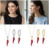 Creative Enamel Red Chilis Pendant Necklace With Matching Earrings Gold Plated Stainless Steel Jewelry Set For Women