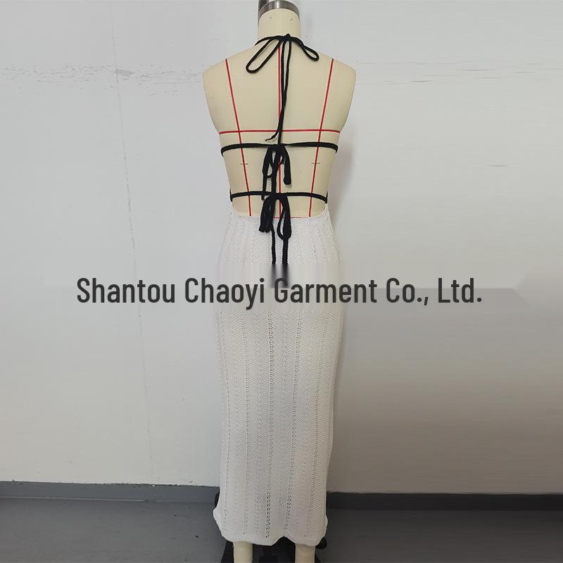 Europäisches & Amerikanisches Rückenfreies V-Ausschnitt Ärmelloses Schlankmachendes Bandagen Langes Kleid für Sommer Strand & Lässige Urlaube