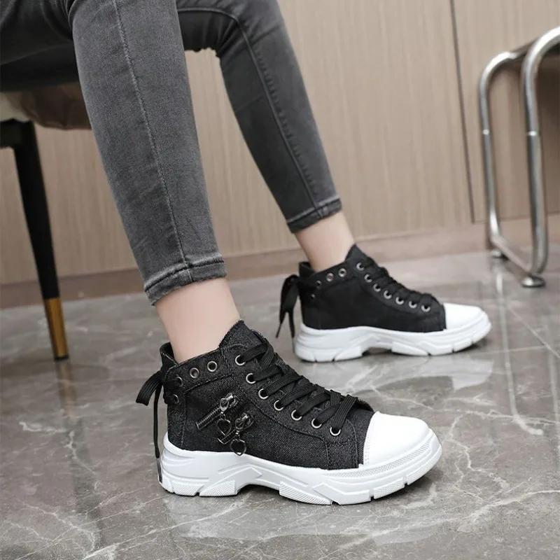 Fashion Zipper Women's Canvas Shoes New In Designer Luxury Fashion 2025 39 Ladies Footwear Comfortable and Elegant Cheap Vulcanized Shoe