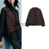 Autumn New Women's Clothing French Design Stand Collar Loose Long-Sleeved Bubble Sleeve Translucent Shirt 5029192
