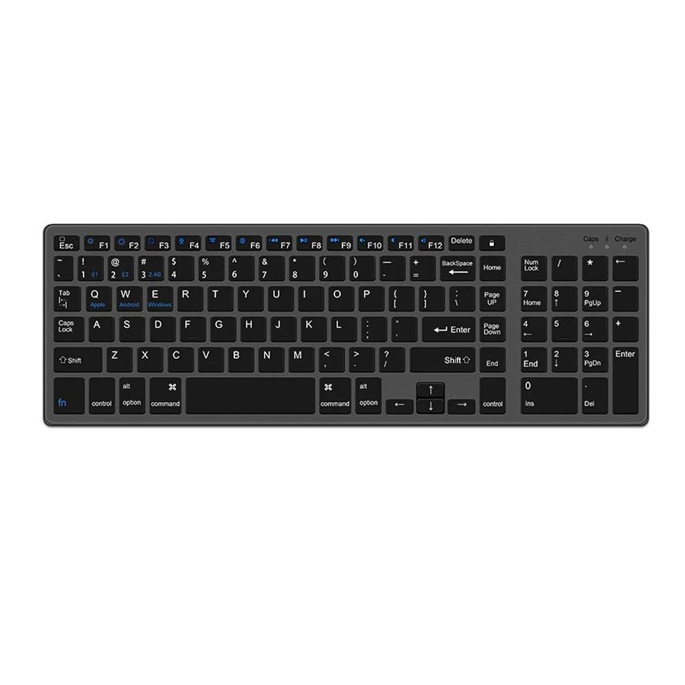

Dual-mode 2.4G Wireless Keyboard Dual Bluetooth 5.0 Keyboard 102 Keys Rechargeable Keyboard For MacBook Tablet PC Accessories чорний