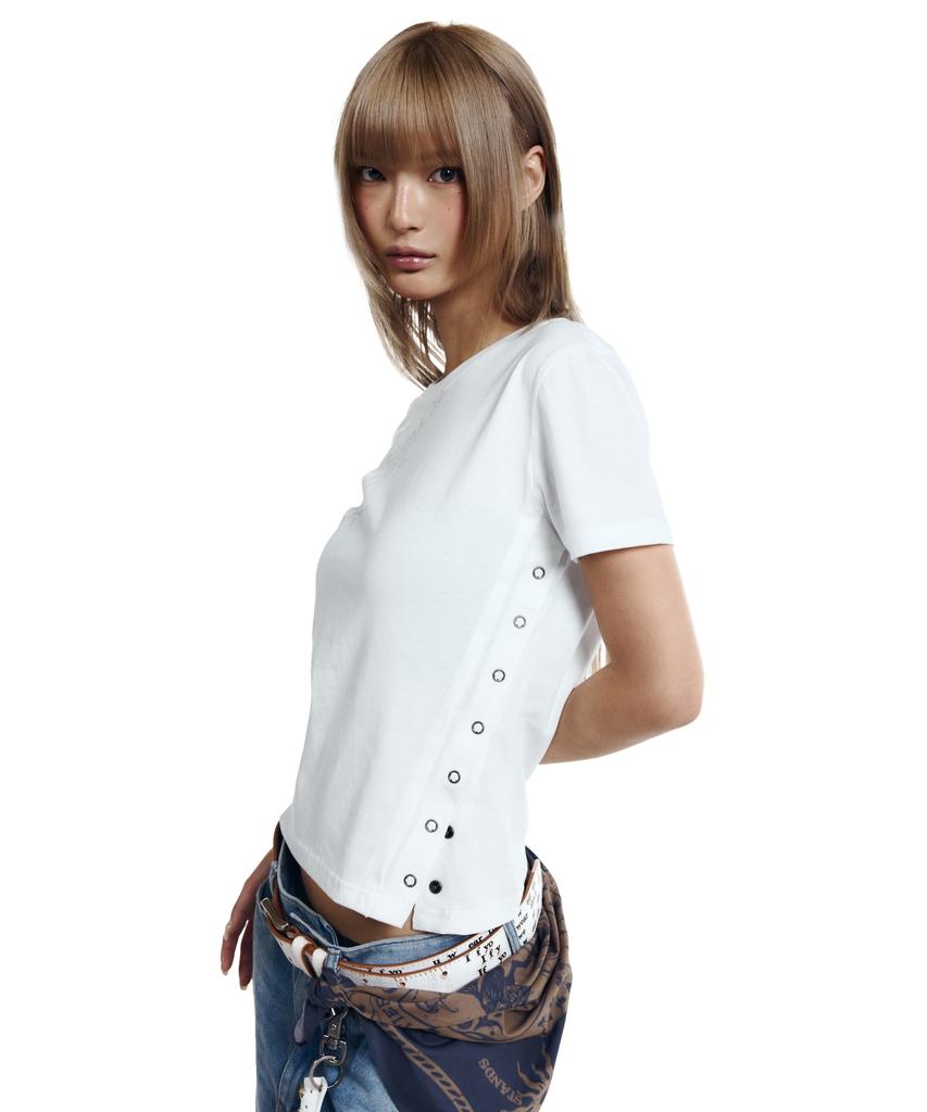 AAKAM Snap Gothic Half Top (White)
