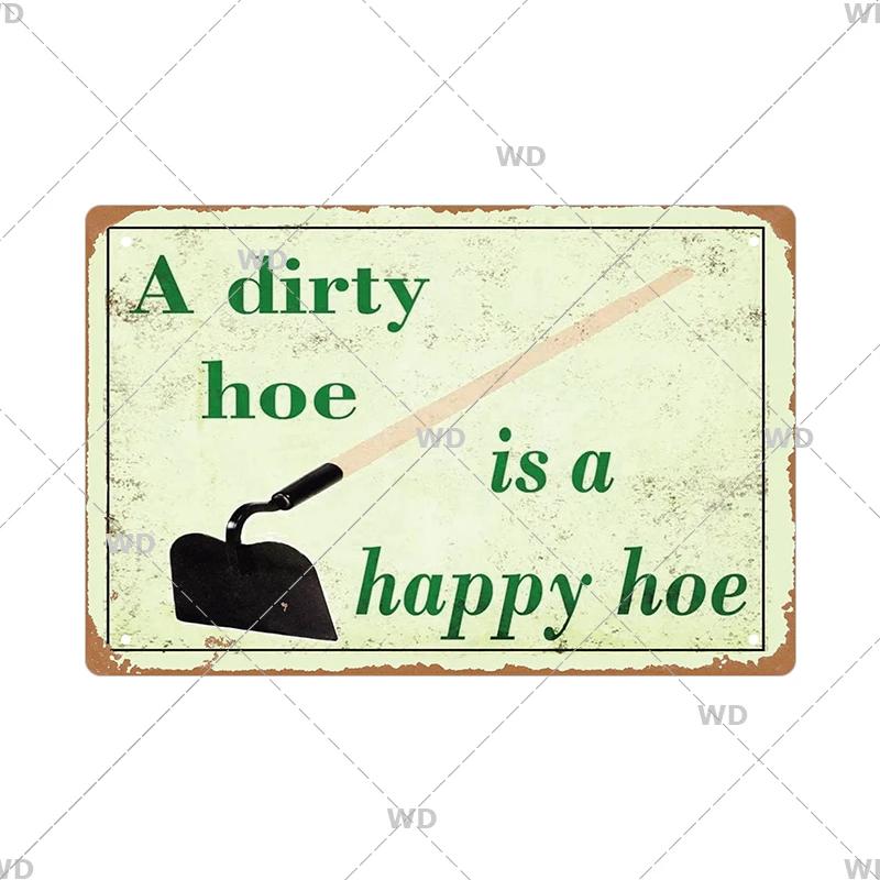 Tin Sign Garden Hoeing Aint Easy Flower Plant Sign Decor Funny Slogans Born with Plants Retro Look Metal Poster FarmhouseSign