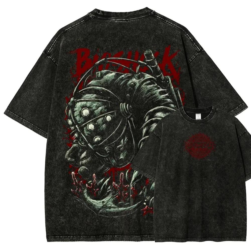 Klassisches Retro-Shooter-Spiel Bioshock Peripheriegeräte Grafikdruck T-Shirt Herren Damen Neu Harajuku Stil T-Shirt Vintage Gewaschenes Baumwolltop