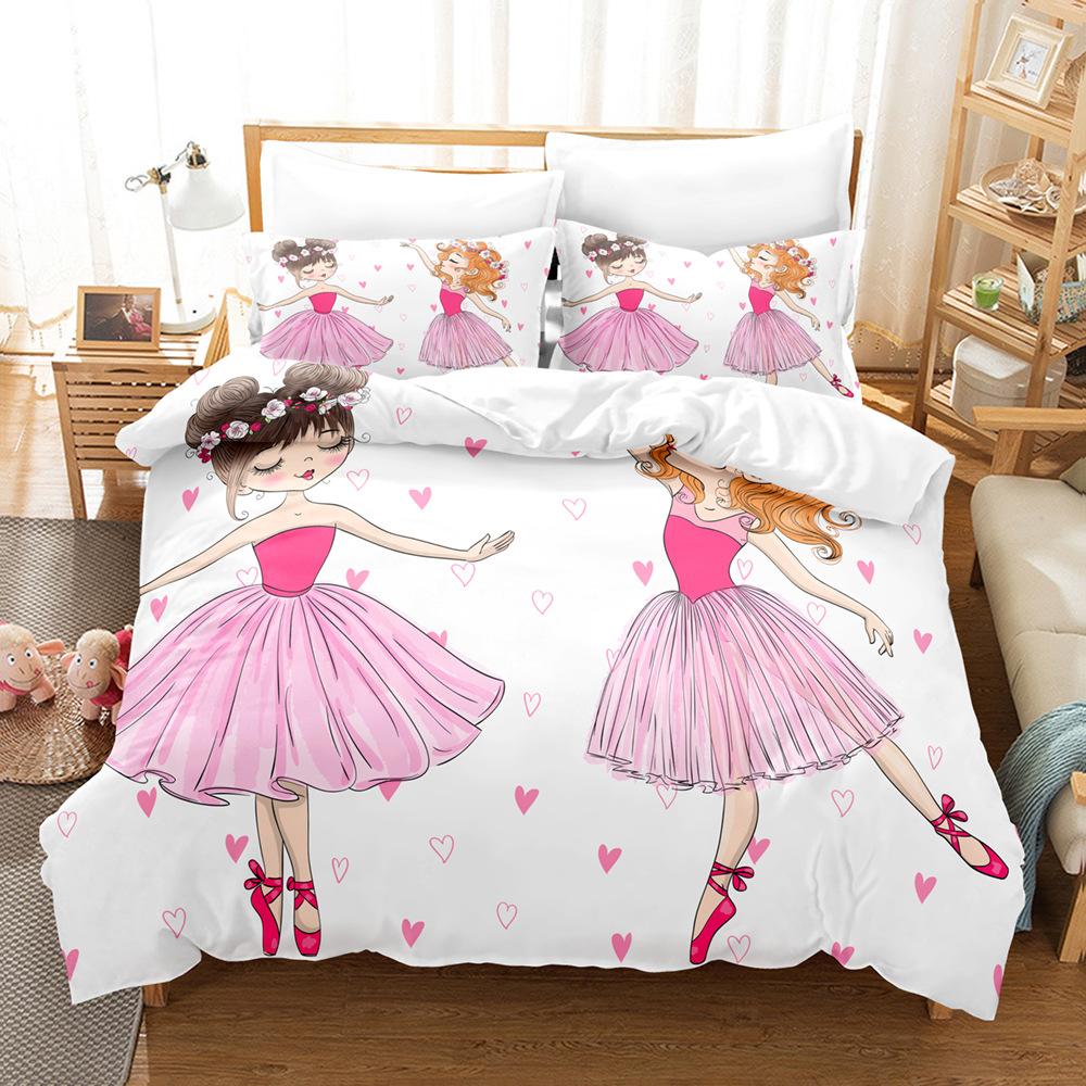 3D souprava ložního prádla pro dívčí pokoj Taneční dívčí povlak na peřinu 2/3dílný dárek k narozeninám AU140 * 210 v plné velikosti mikrovlákno Rychleschnoucí měkký bytový textil
