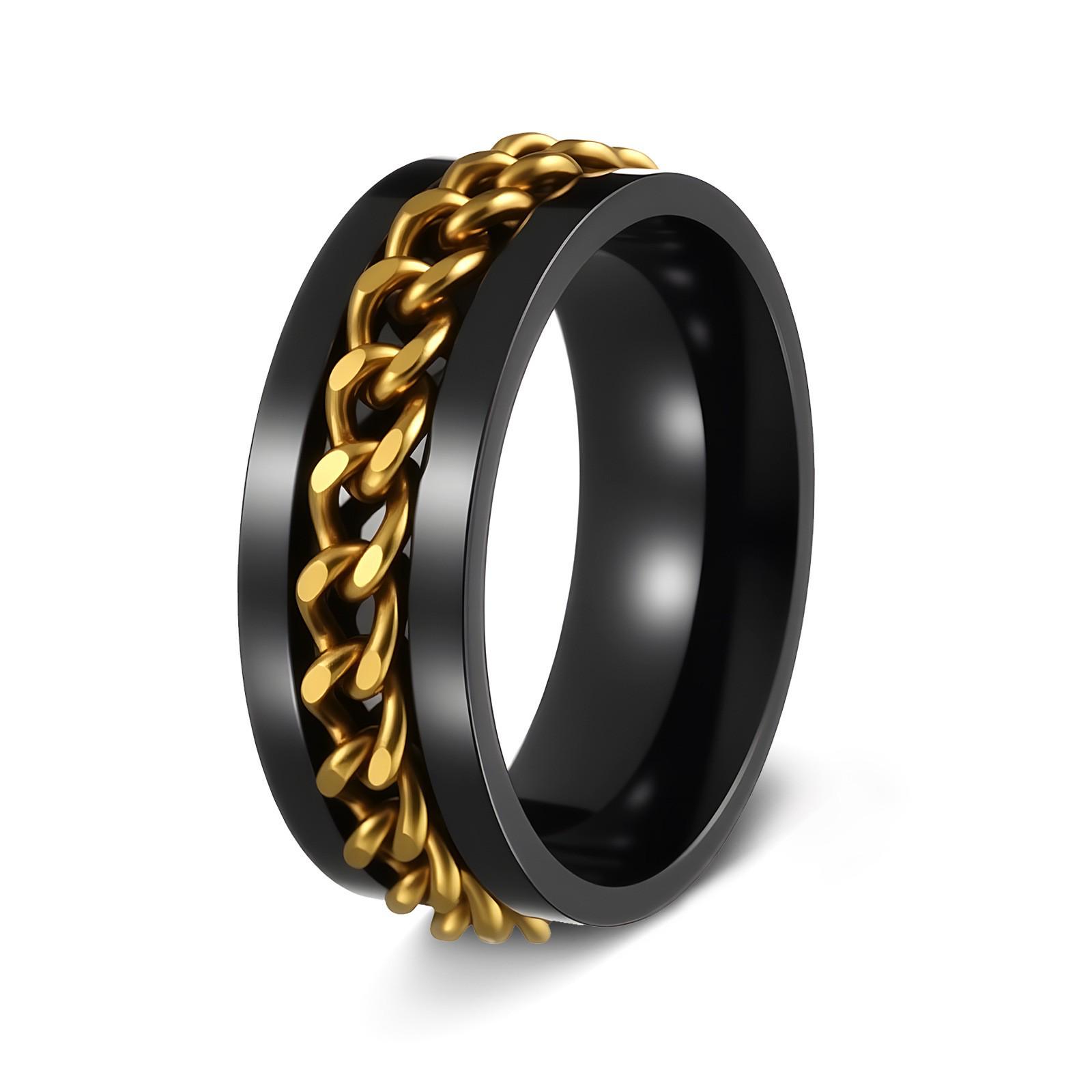 Модное кольцо из черного золота и титановой стали - Трендовые ювелирные изделия из нержавеющей стали Size 8