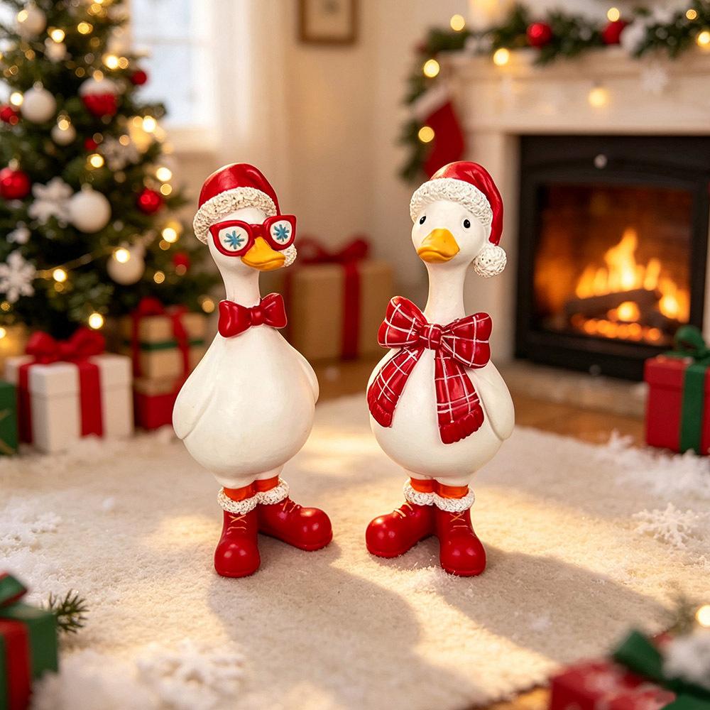 Christmas Duck Figurine - Creative Holiday Atmosphere Table Decoration Item - Resin Handicraft Display Piece