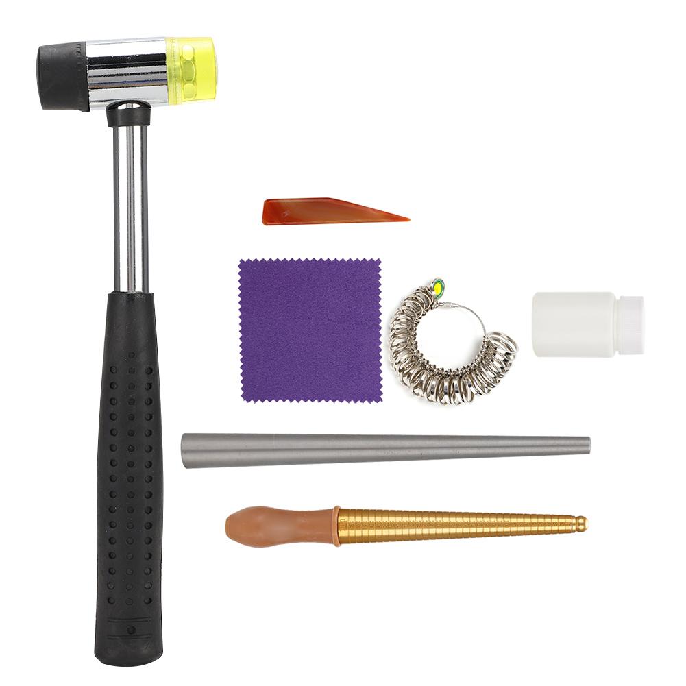 7-teiliges Set Schmuckwaschflüssigkeit Polierklinge Fingerring-Dornstock Ringmaß Schmuckpolier-Herstellungszubehör