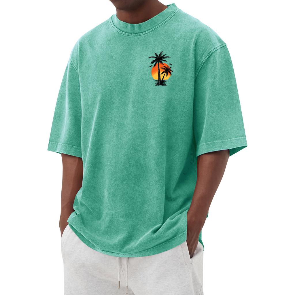 Men's Printed Round Neck T-Shirt Casual Sports Short-Sleeve Top
