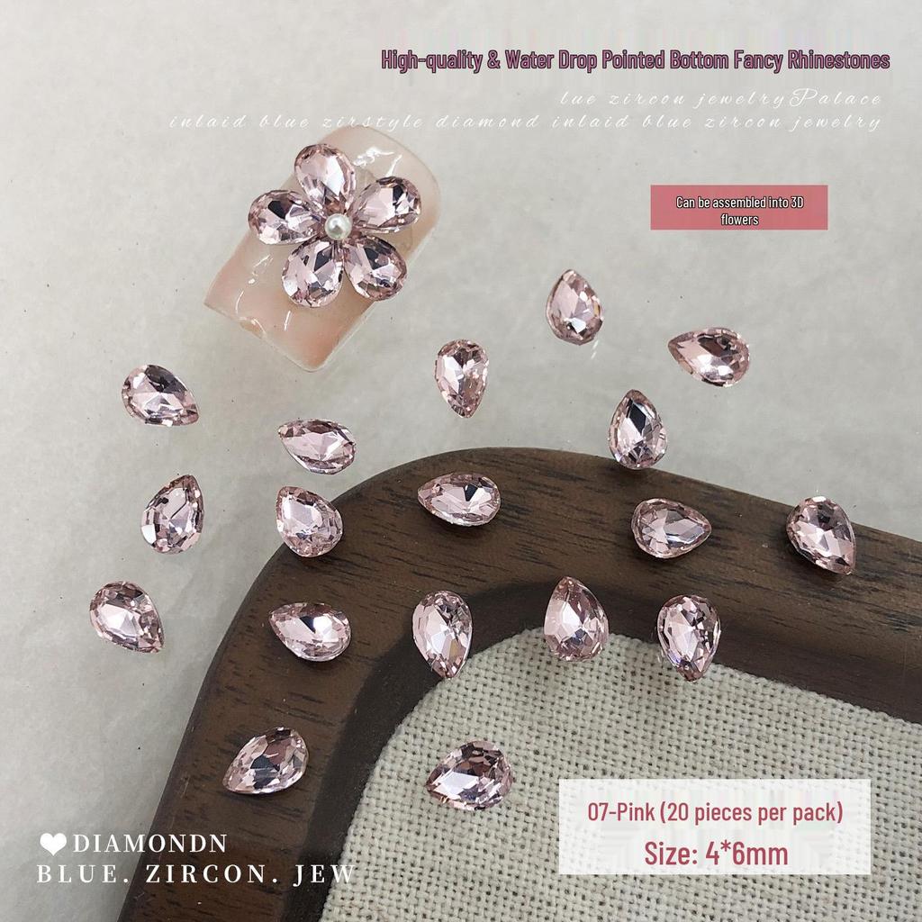 Champagne Pink Rhinestone Flower Nail Art Decorations: Sparkly, Colorful, Five-Petal Design with Pointed Back