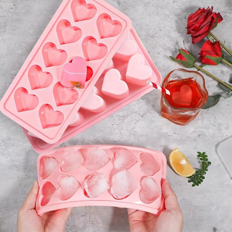 Ice Tray, Silicone Easy Release Ice Cube Mold, Reusable Love Heart Pink Blue Red 10 Compartment Cupcake Mold For Baking Freezing