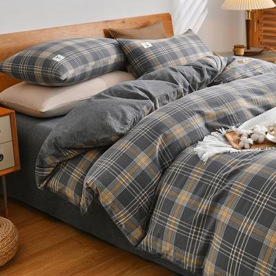 100% Cotton Bedding Quilt Cover Set with Pillowcase Japan Style Grid  Housse De Couette 220x240 Duvet Cover Set King Size