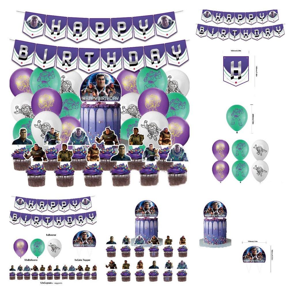 Lightyear Birthday Party Decorations With Letter Flag Pulling Cake Cards And Balloons