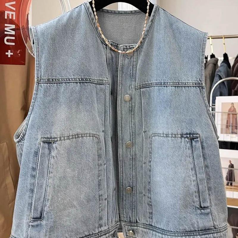 Vest for Women Cotton Autumn Winter Tops Sleeveless Outerwear Vest Oversize Casual Denim Vest