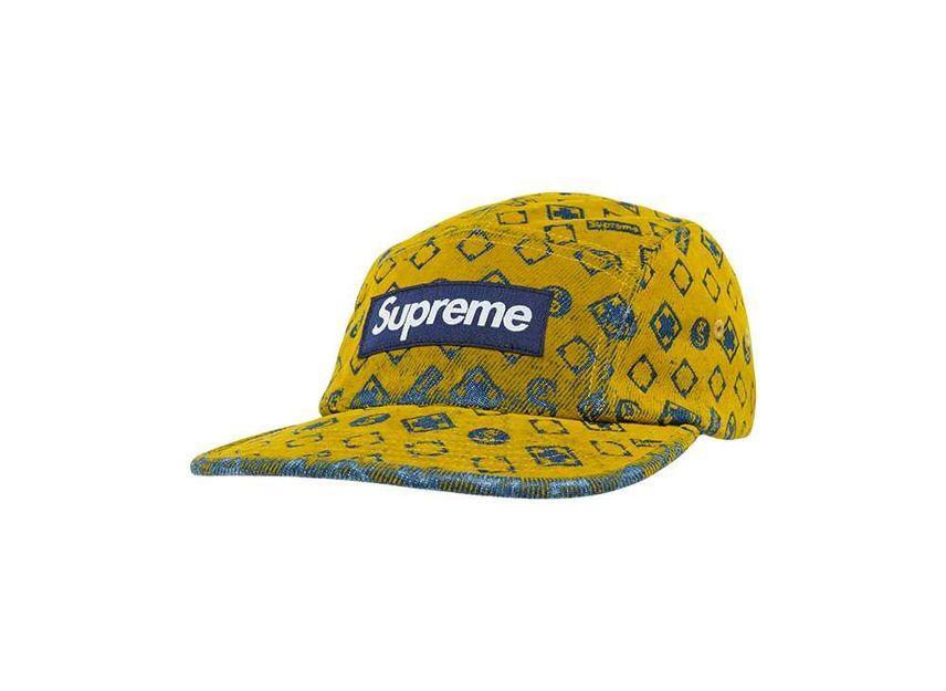 Supreme Flocked Denim Camp Cap Mustard One-Size