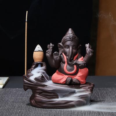 Ganesha Backflow Rökelsebrännare Elefantgud Emblem Lycklig och framgång Keramisk kon Rökelsekar Heminredning Rökelse Stick Hållare