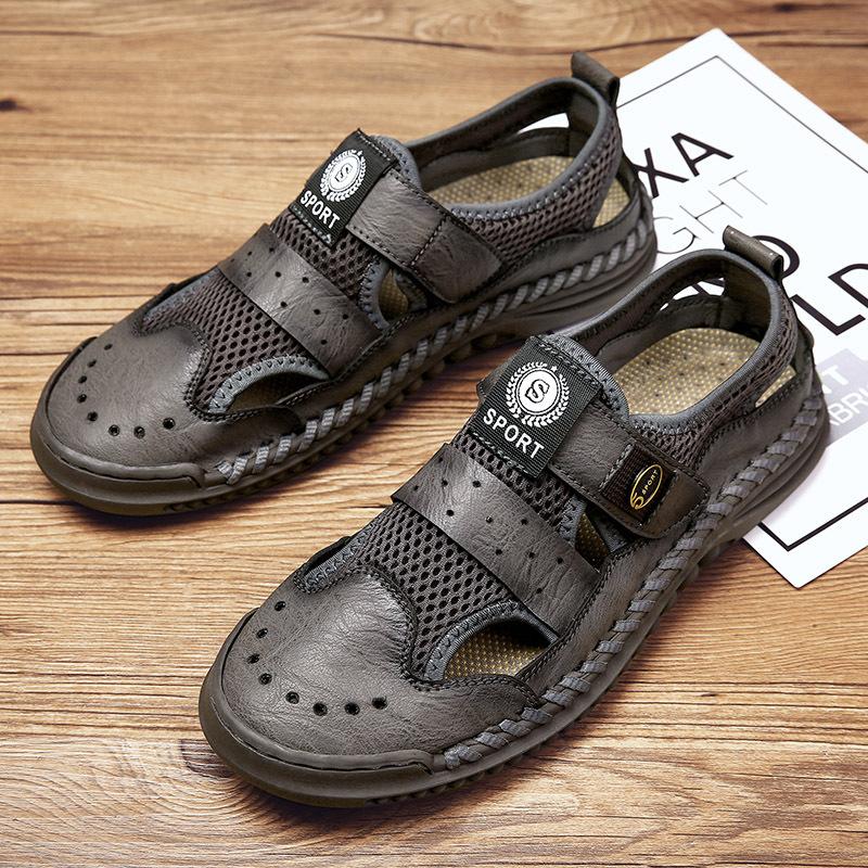 2021 Men's Large Size Sandals Breathable Hollow Wading Shoes Trend Stitching Beach Shoes Driving Dual-purpose Men's Shoes