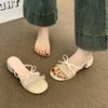 Fashion Med Square heel Slippers Casual Shoes Slipers Women Slides Butterfly-Knot Block Luxury 2025 Silver Butterfly-knot Slippers Casua