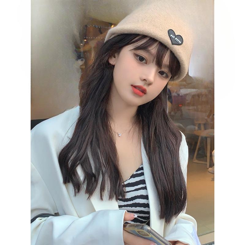 New Autumn and Winter Beret Female Painter Hat Big Head Circumference Warm Tweed Love and Wear Baseball Cap Back