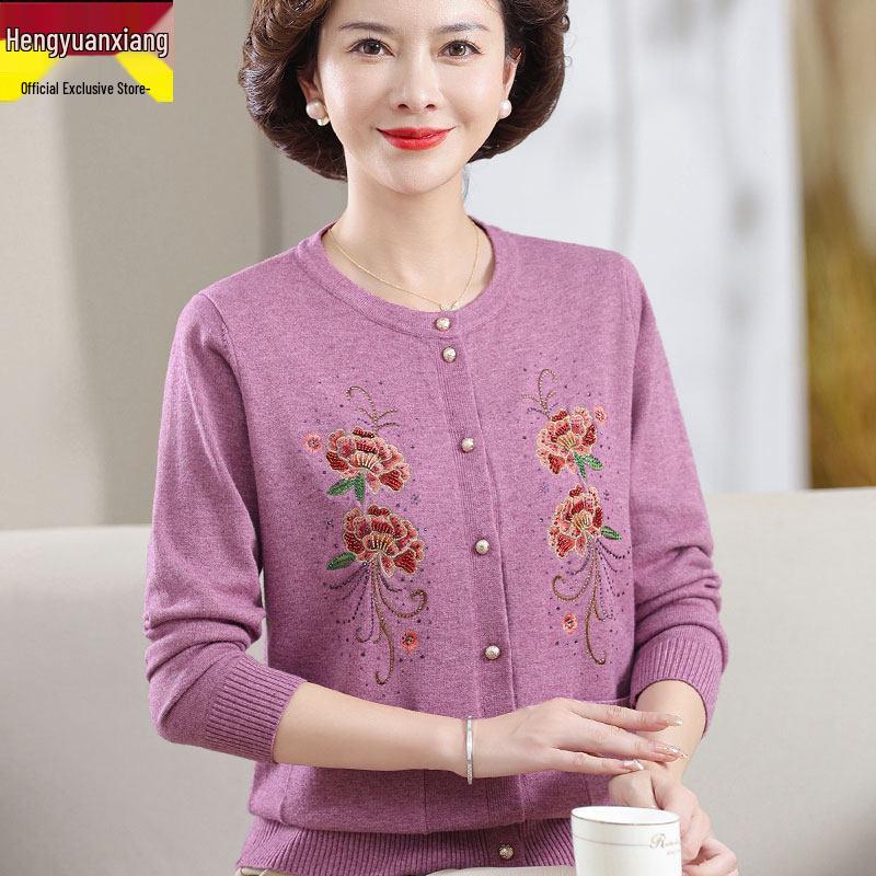 Plus Size Velvet Thickened Sweater Coat for Women & Grandmothers (73-83 Years) - Button Cardigan