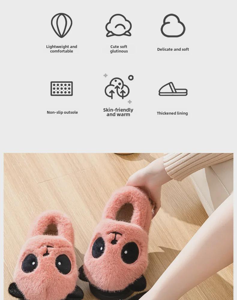 Women's Winter Panda Cotton Heeled Slippers - Cozy, Non-Slip, Plush Velvet for Warmth