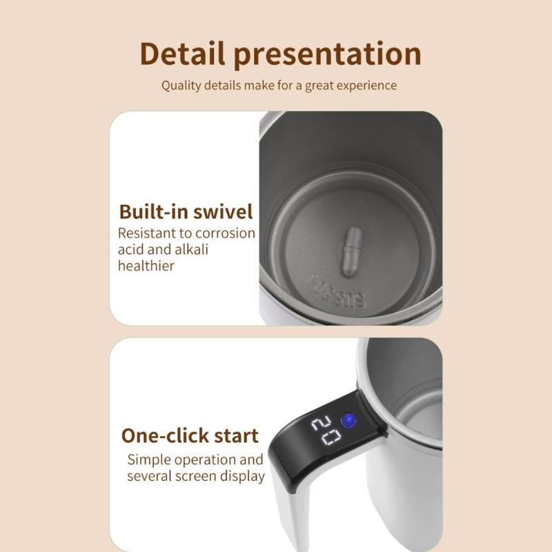 Stirring Mug 380ml Electric with LED Temperature Display Type C Fast Charging Auto Stirring Timer Coffee Cup Gift