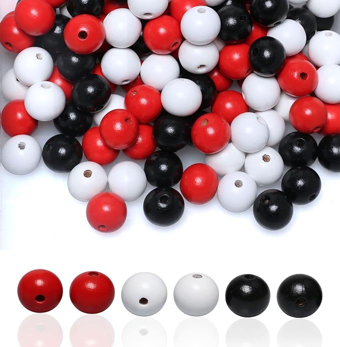 100 Beads 16mm Wooden Loose Spacer Beads for Crafts Making, Colorful Farmhouse Wooden Beads for Home Decor