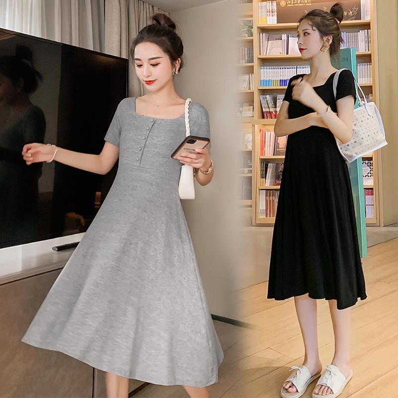 Real Shot Modal Solid Color Short Sleeve Maternity Dress