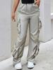 Rose Beauty A Flap Pockets Drawstring Ruched Cargo Parachute Pants