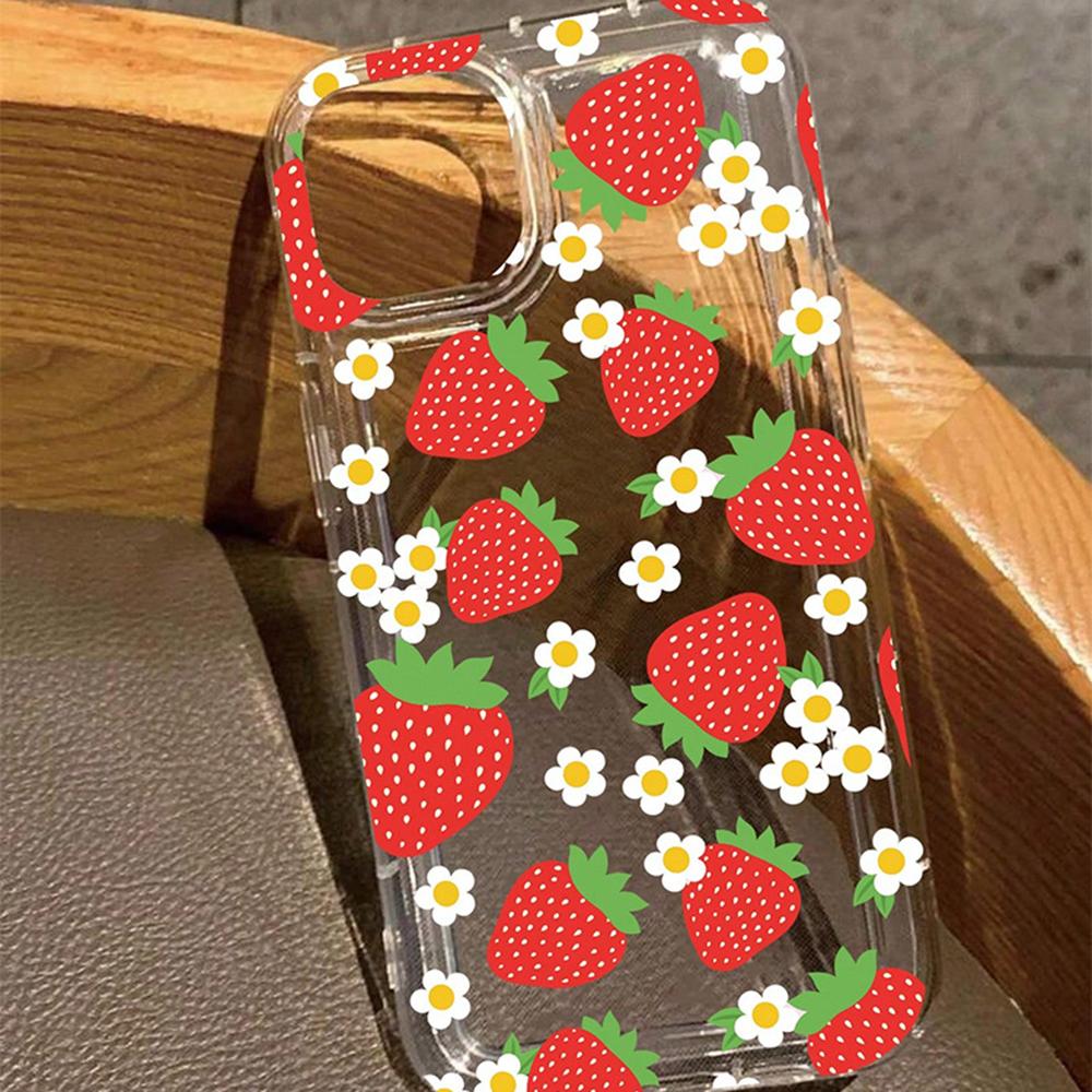 For iPhone 15 Phone Cases Soft TPU Mobile Back Cover with Strawberry Imprinted