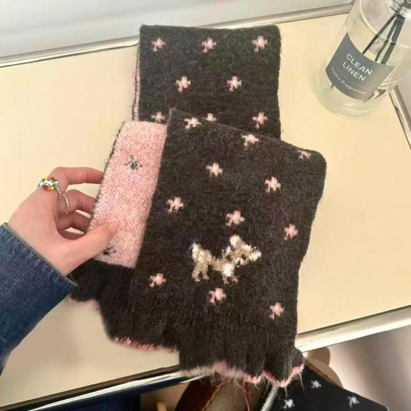 Ladies' Scarves Korean Cartoon Deer Floral Kawaii Sweet Versatile Cute Scarfs Thicked Warm High-Quality Cashmere Knitted Scarfs