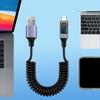 USB auf USB C Schnellladekabel mit Spiralfeder 6A 66W Schnellladung LED-Bildschirmüberwachung Universell für Tablet-PC