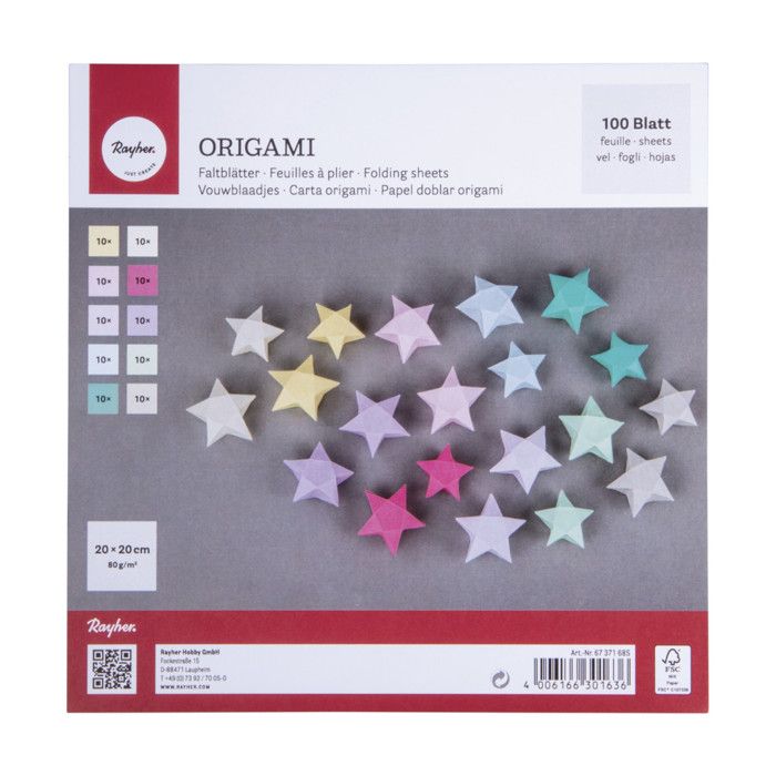 100 Feuilles pour origami couleur pastel 20 x 20 cm
