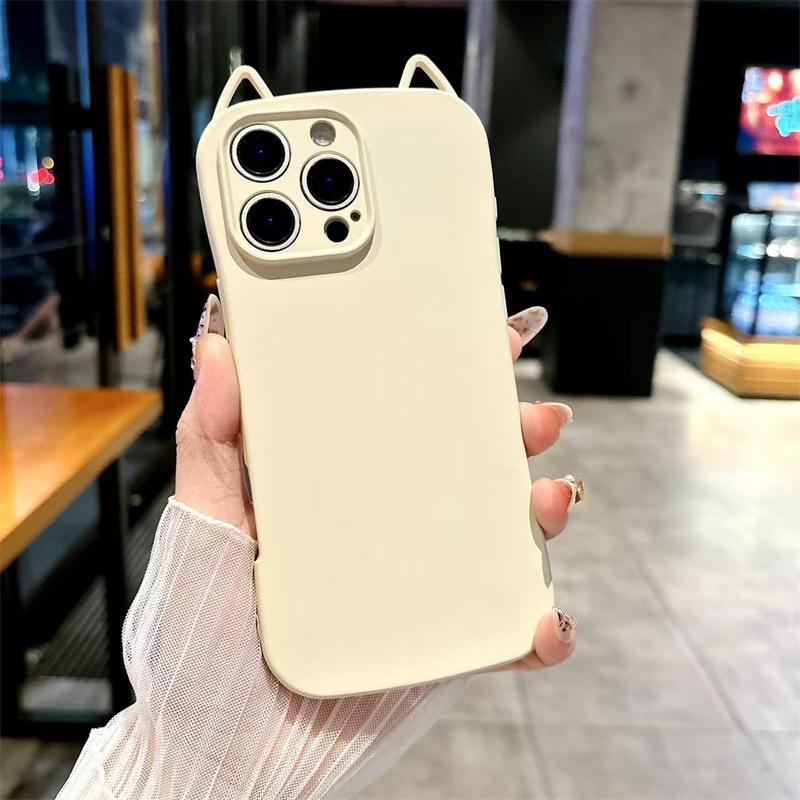 

Small waist cat ears are suitable for iPhone17Pro mobile phone case Apple 16Pro all-inclusive 14Pro cute 15Pro. iPhone17 античный белый
