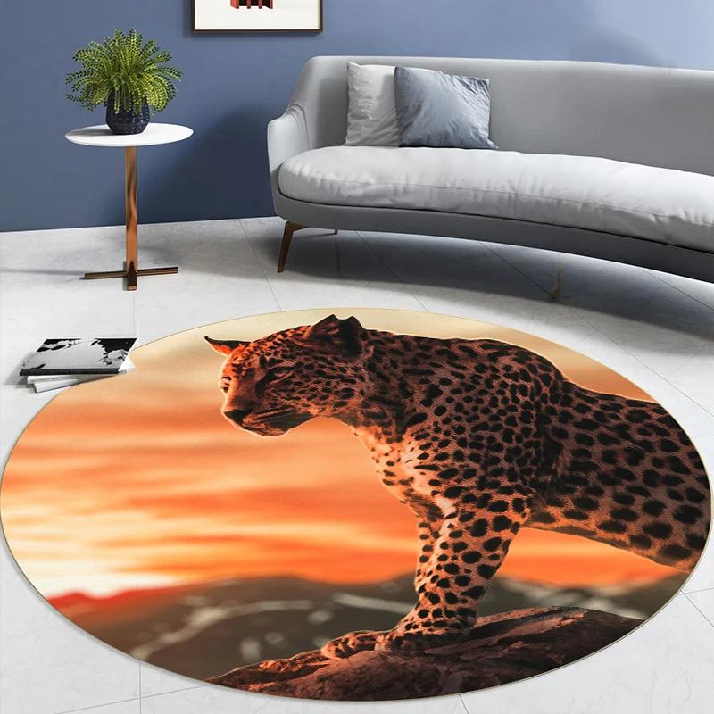 Leopard Tier Runder Teppich Wohnzimmer Kreis Teppich Haus Schlafzimmer Nachttisch Fußmatte Tierwelt Stuhlmatten Raumeingang Türvorleger