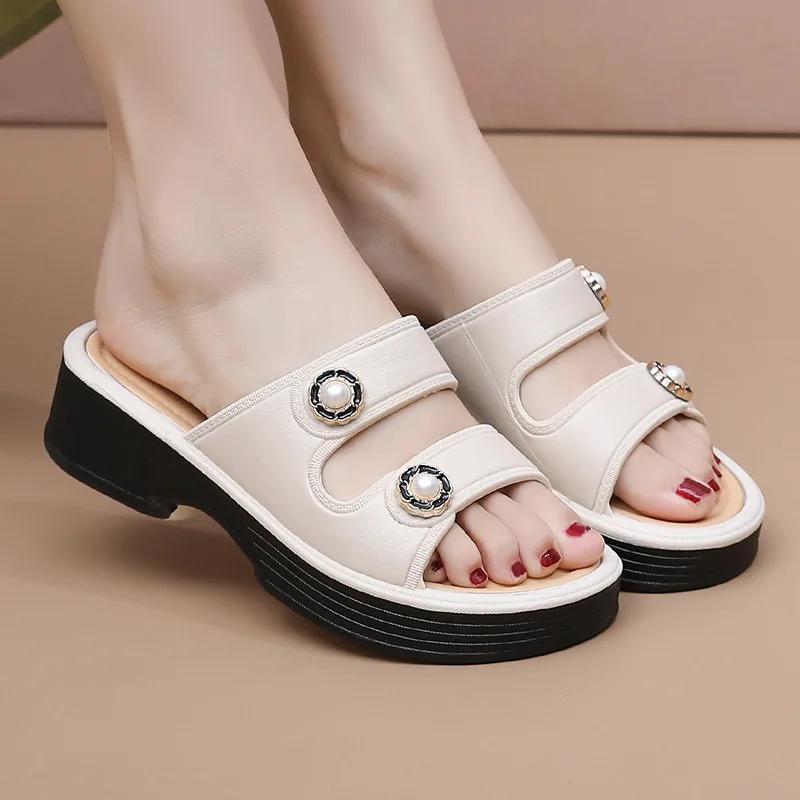 Fashion 2025 Summer High Heel Sandals Casual Non Slip Slippers Outdoor Fashion Slippers New Sandals Women's High Heel Shoes Women Shoes