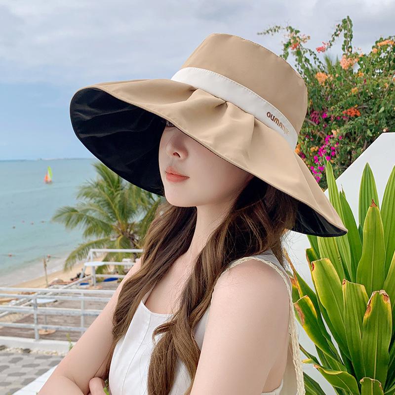 

UV protection bucket hat women spring summer eaves letter vinyl sun protection basin hat outdoor travel sun hat 54-58cm (drawstring)