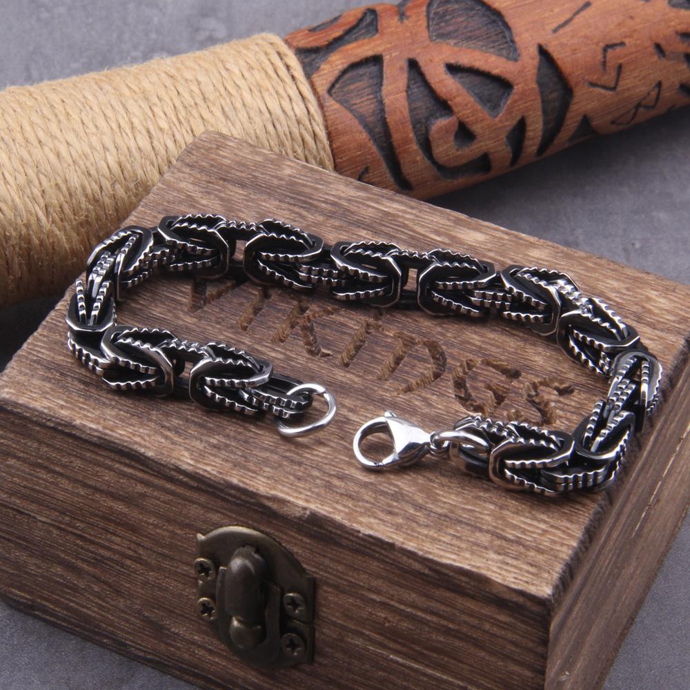 Vikings Jewelry Personalized Pattern Chain Bracelet Men's Thick Section Boy Hip-hop Street Hipster Fashion Jewelry with Wood Box