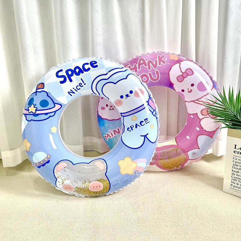 Childrens Cartoon Teddy Bear And Rabbit Glitter Inflatable Swimming Ring