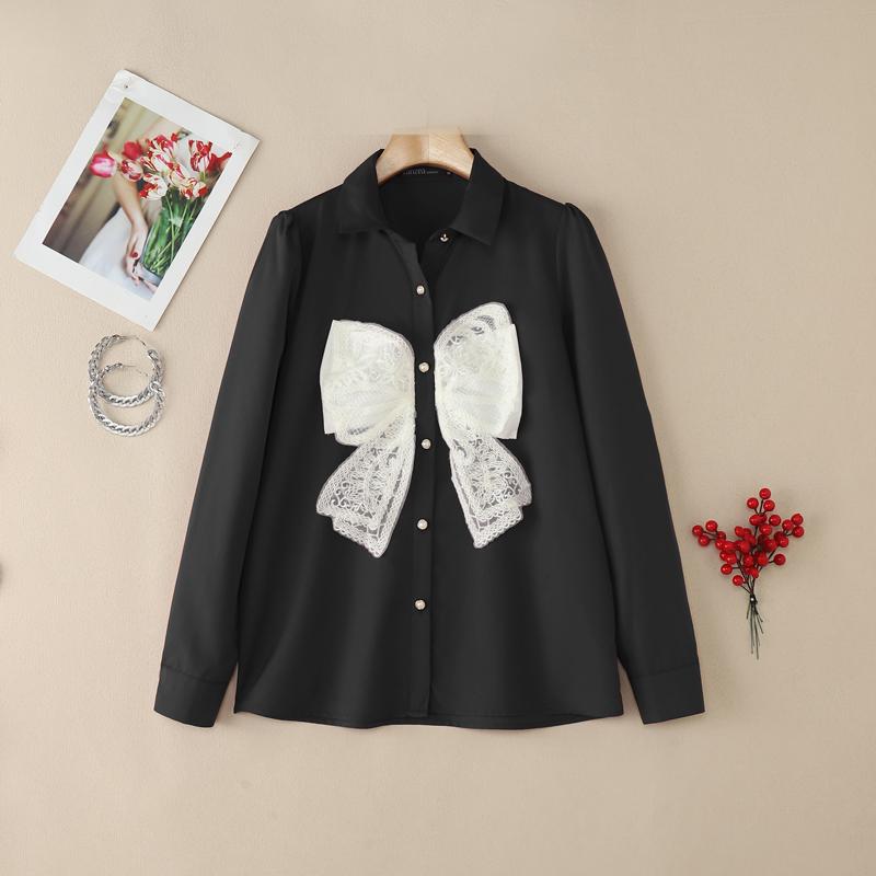 

ZANZEA Женская повседневная блузка с отложным воротником и длинными рукавами S чёрный