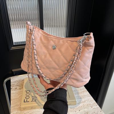 Rhombus Embroidery Thread Small Bag Women's 2025 Spring and Summer New Portable Bucket Bag Fashionable Foreign Style Chain Messenger Bag