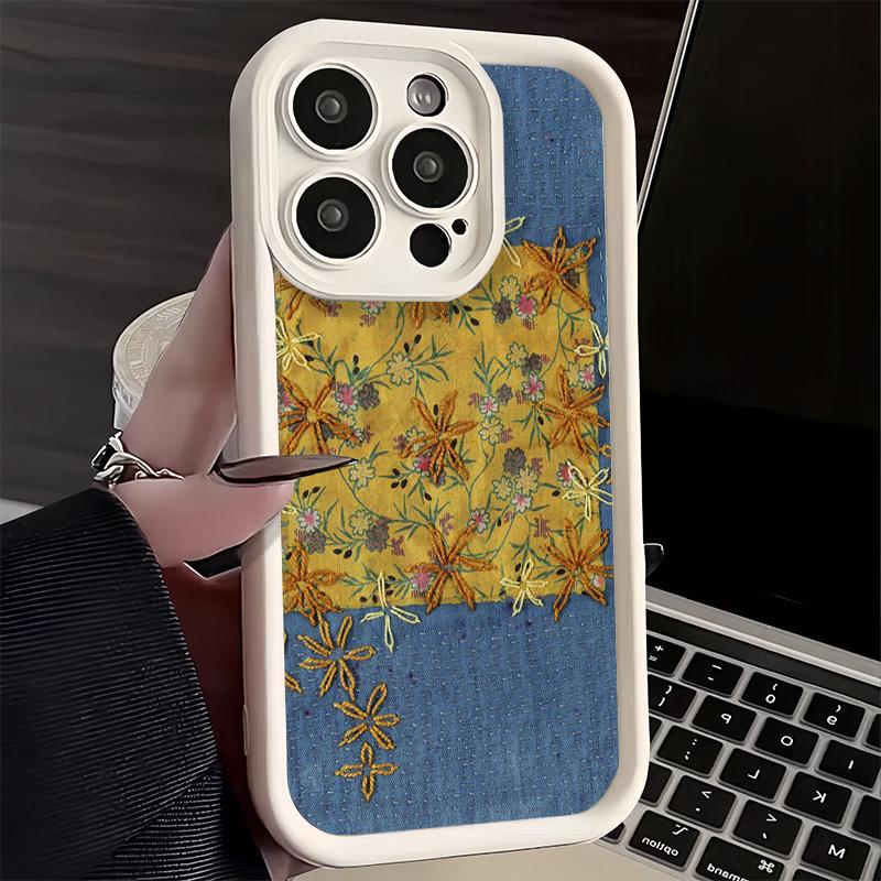 Phone Case for iPhone 17 Air 16E 15 16 Pro Max Retro Denim Pattern Cover 14 Plus 13 12 Mini Soft Shell Silicone Fundas