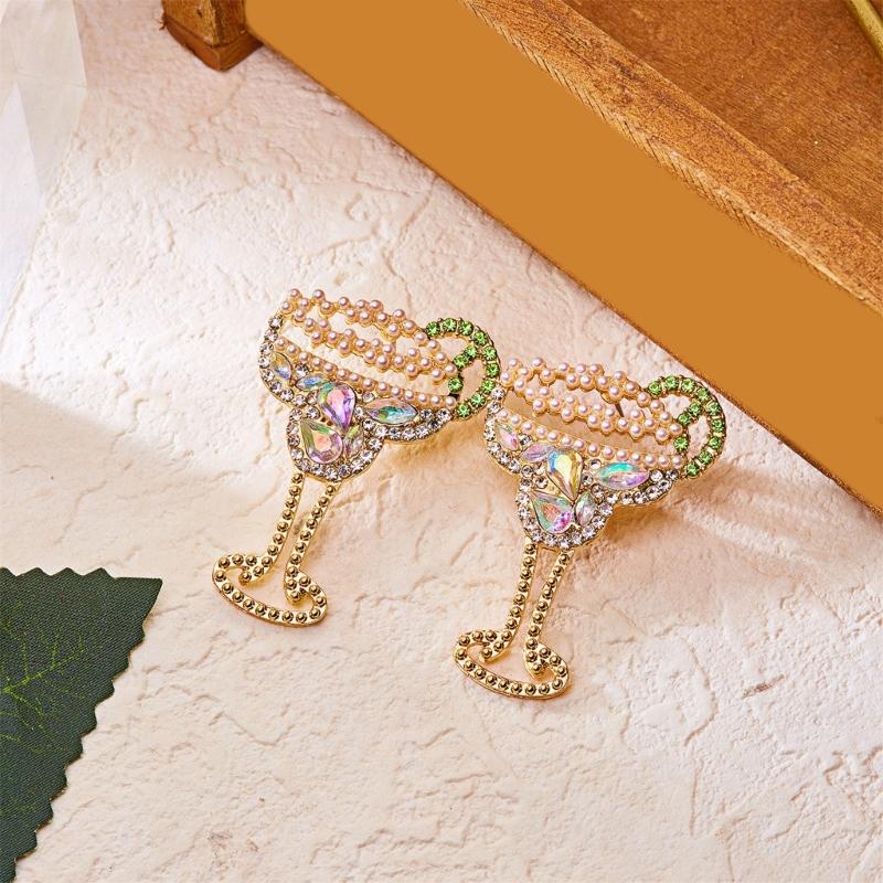 Stylish Wine Glass Earrings Featuring Lemon Charm And Crystals For Women Girls