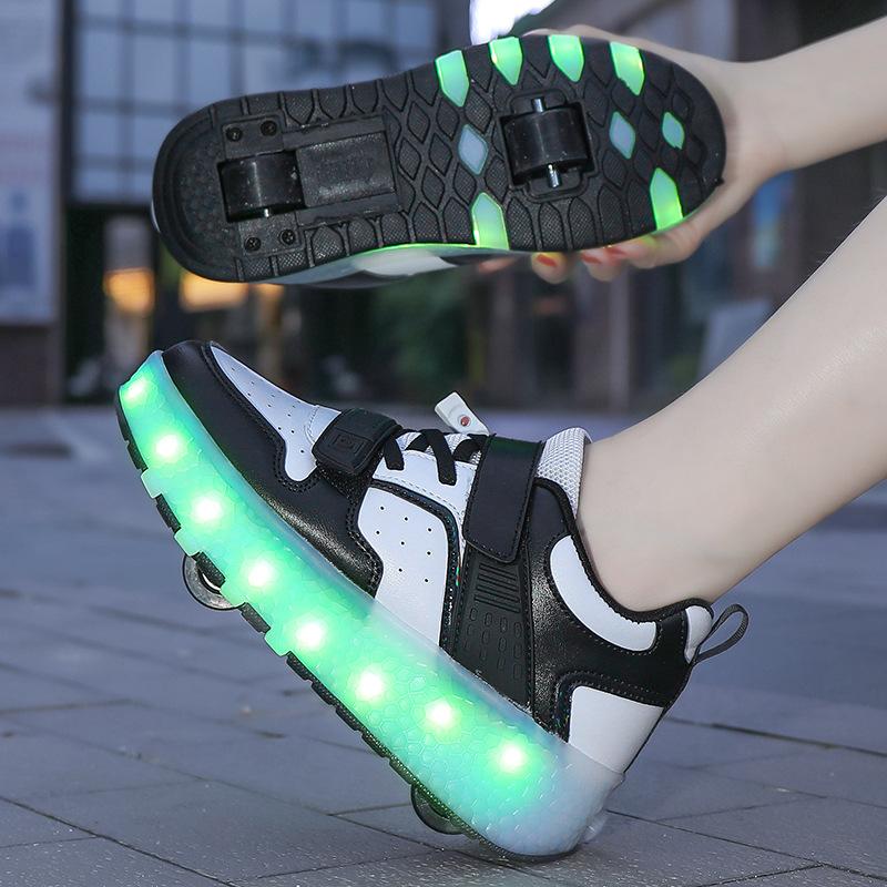 Factory Direct Sales, Explosive Shoes, Men's and Children's Double-wheel Charging Shoes, High Value 6-16 Years Old, Sliding Shoes with Wheels