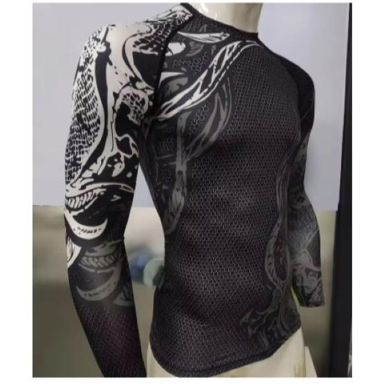 Muay Thai Kickboxing Boxing MMA UFC Shirt Slim Athletic Fit Long Sleeve Turtle Neck Gym Unisex Men Women Fitness Workout Quick Dry Print Training Tee