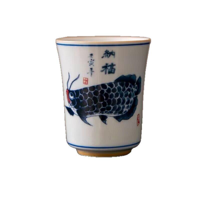 Ceramic Golden Arowana Master Cup Retro Kung Fu Tea Set Tea Tasting Cup Gift Box Tea Cup High-End Tea Cup Single Cup Household