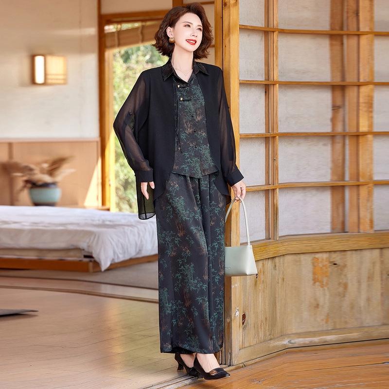 

Элегантный летний костюм-двойка: Женские брюки палаццо в китайском стиле и топ-двойка XL (100-115 kg)